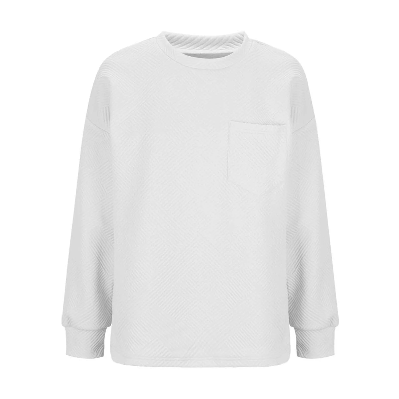 Women'S Casual Textured Sweatshirts 2024 Fall Winter Long Sleeve Blouse Drop Shoulder Crew Neck Pullover Tops with Pocket under $10 White,L