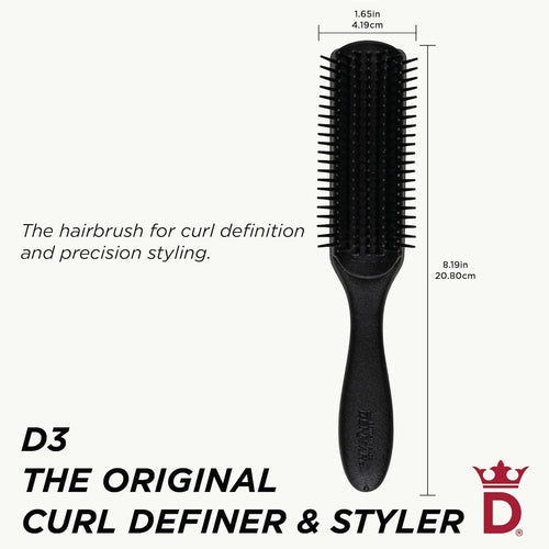 D3 Original Curl Definer & Styler, Curly Hair Brush for Women & Men – 7 Row Detangling & Curl Defining Brush for Smooth Defined Curls - a Precision Styling Brush for Straight Hair