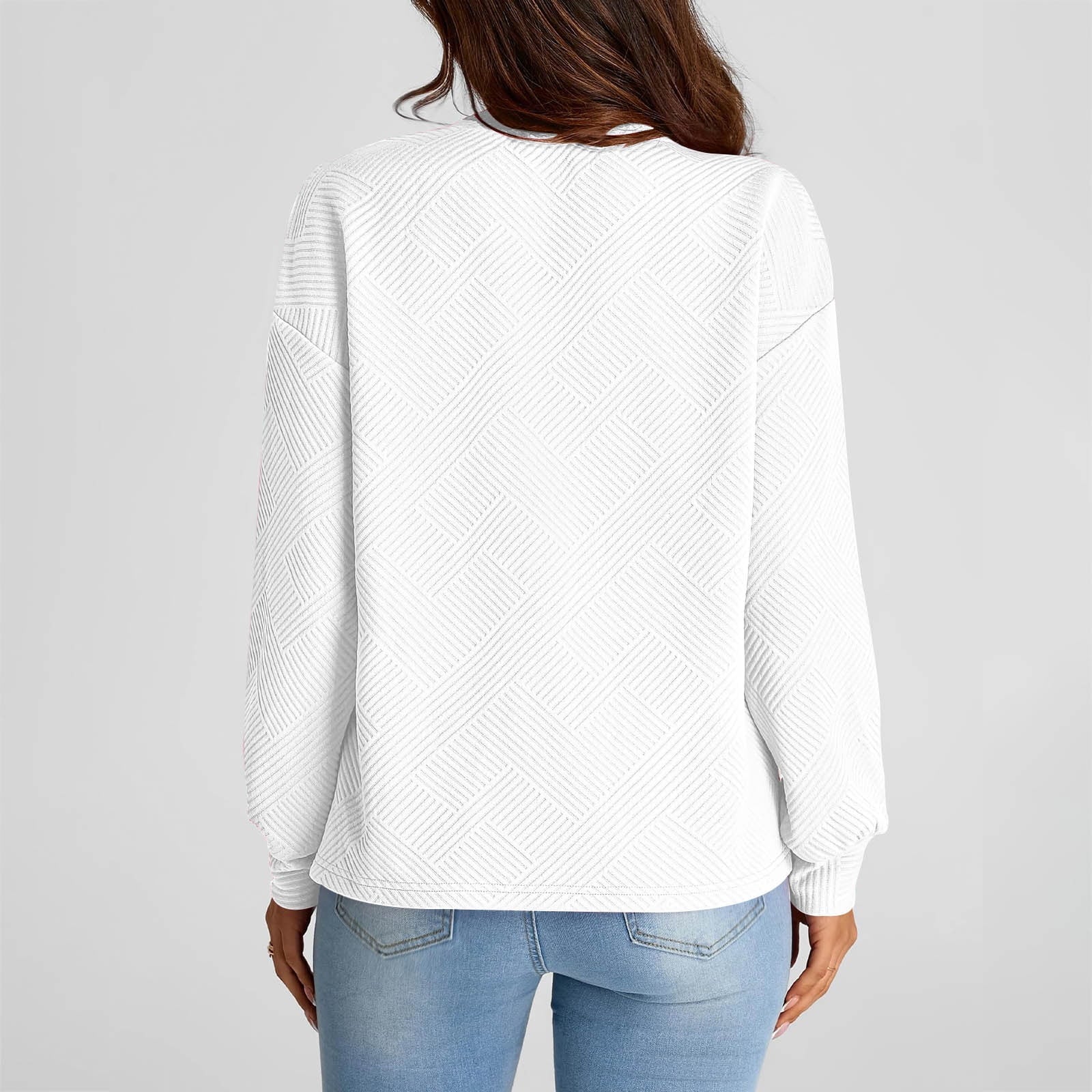 Women'S Casual Textured Sweatshirts 2024 Fall Winter Long Sleeve Blouse Drop Shoulder Crew Neck Pullover Tops with Pocket under $10 White,L
